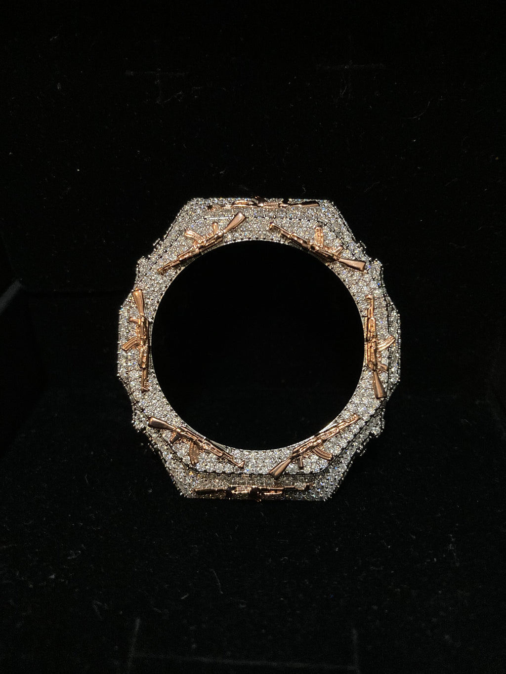 VVS Moissanite Iced-Out AK-47 Watch Bezel – Silver & Rose Gold for GM2100 & GA2100