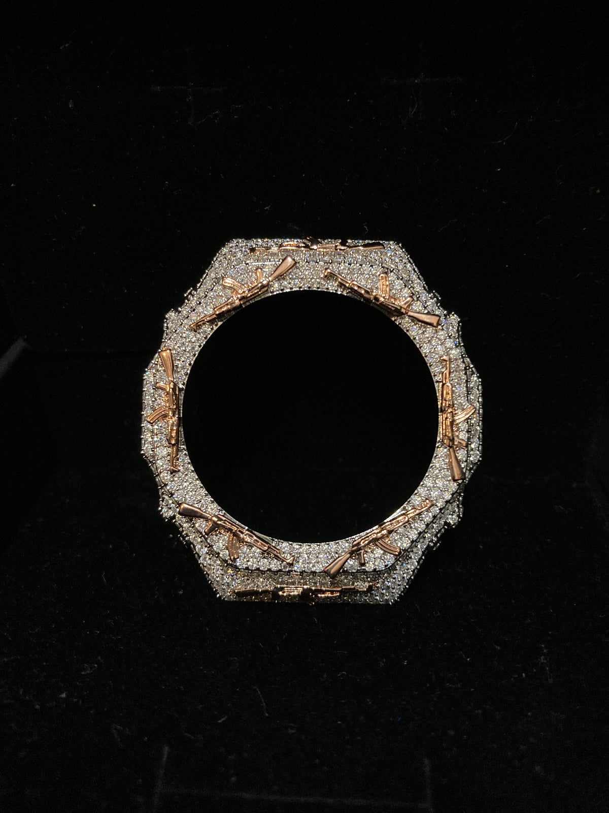 VVS Moissanite Iced-Out AK-47 Watch Bezel – Silver & Rose Gold for GM2100 & GA2100