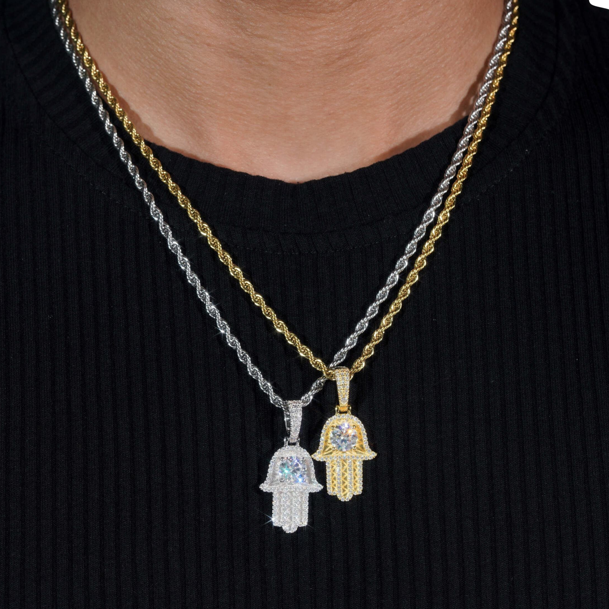 925 Sterling Silver Iced-Out VVS Moissanite Hamsa Pendant