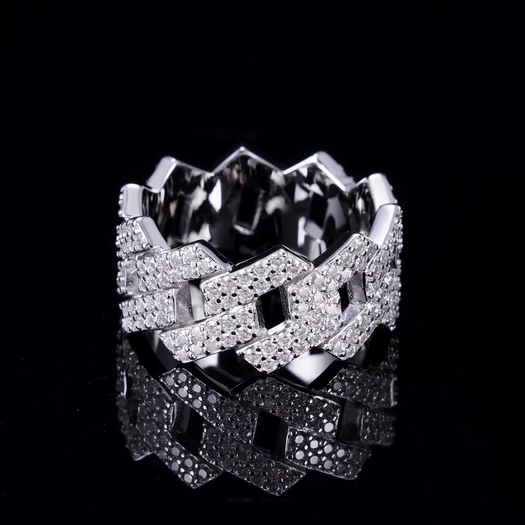 925 Sterling Silver Iced-Out Cuban Ring | Moissanite