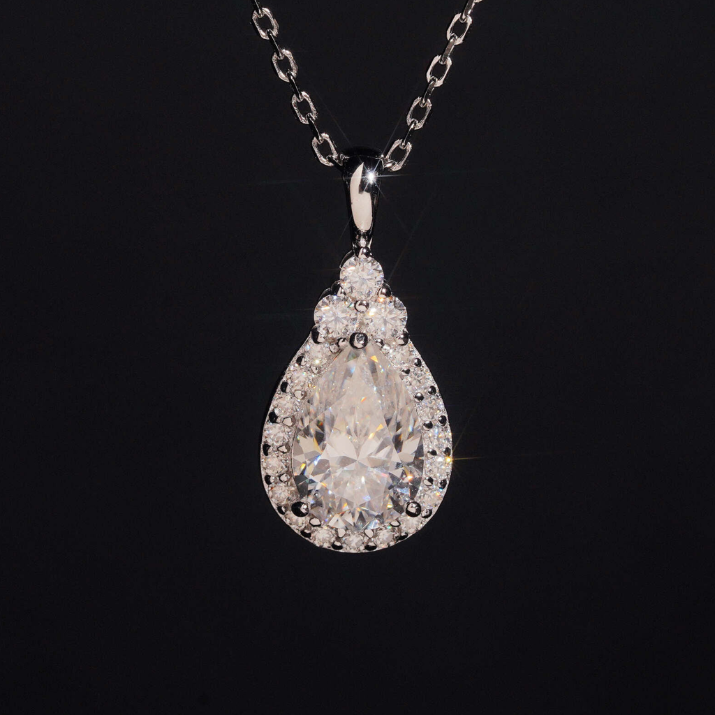 925 Sterling Silver Moissanite Drop Necklace | GRA Certified Women’s