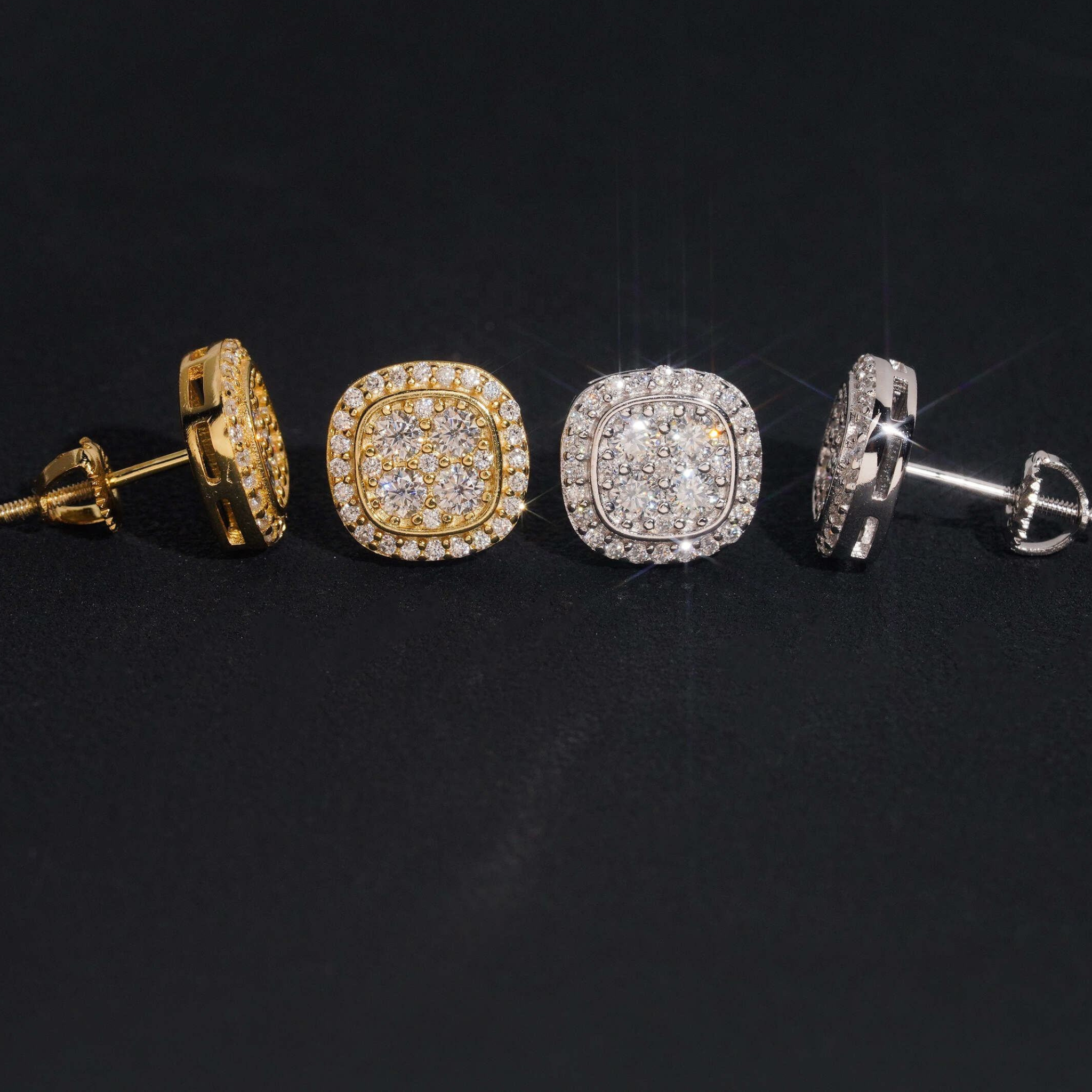 925 Sterling Silver Iced-Out Moissanite Stud Earrings | VVS Screw-Back