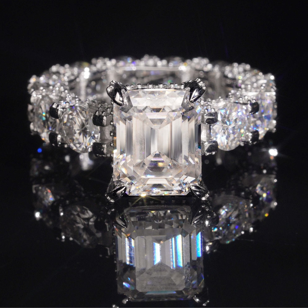 925 Sterling Silver 5ct Emerald Cut VVS Moissanite Diamond Ring | Women’s Engagement Fine Jewelry