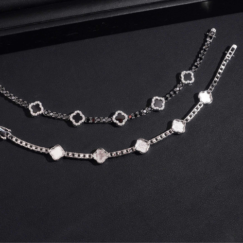 925 Sterling Silver 3mm Black Clover Tennis Bracelet | VVS Moissanite GRA Certified