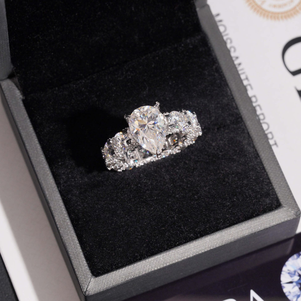 925 Sterling Silver 5ct Pear Cut VVS Moissanite Diamond Ring | Women’s Engagement Fine Jewelry