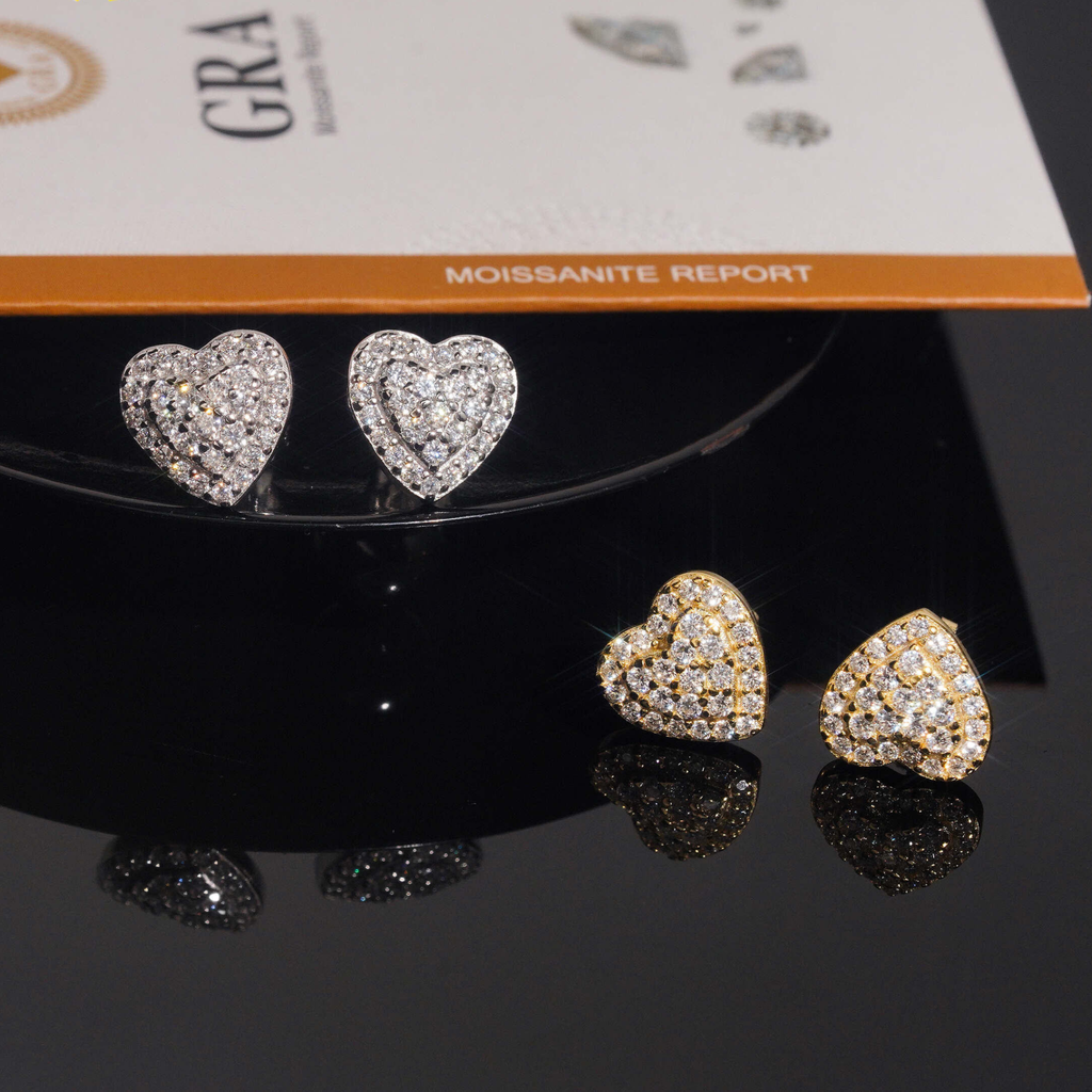 925 Sterling Silver Heart-Shaped VVS Moissanite Stud Earrings | Fine Jewelry for Women