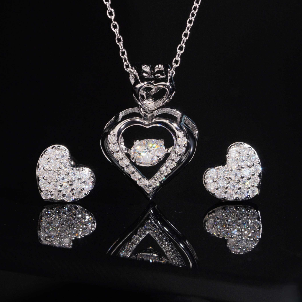 925 Sterling Silver Moissanite Necklace & Earrings Set | GRA Certified