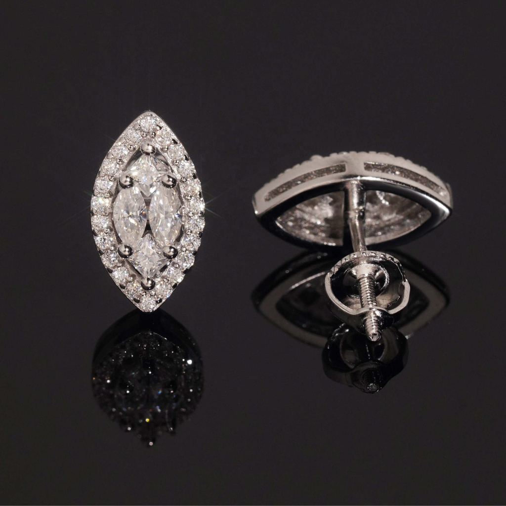 925 Sterling Silver Marquise Moissanite Stud Earrings | Iced-Out