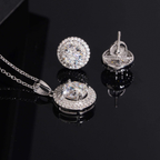 925 Sterling Silver Halo Moissanite Necklace & Earrings Set | Ladies Fine Jewelry