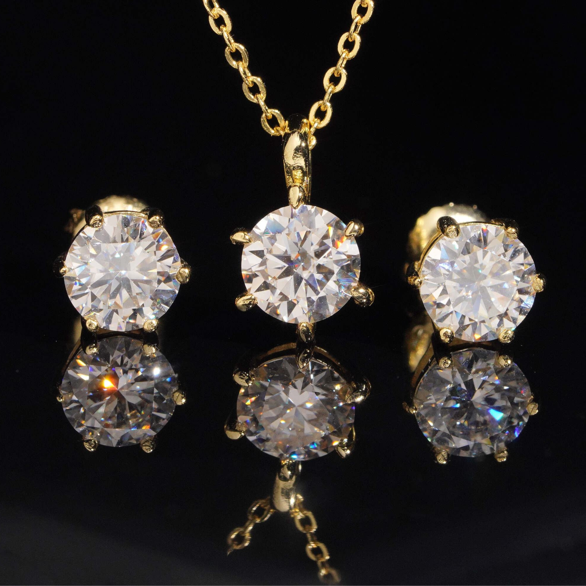 925 Sterling Silver 6-Prong Round Moissanite Earrings & Pendant Necklace Set | Women’s Fine Jewelry