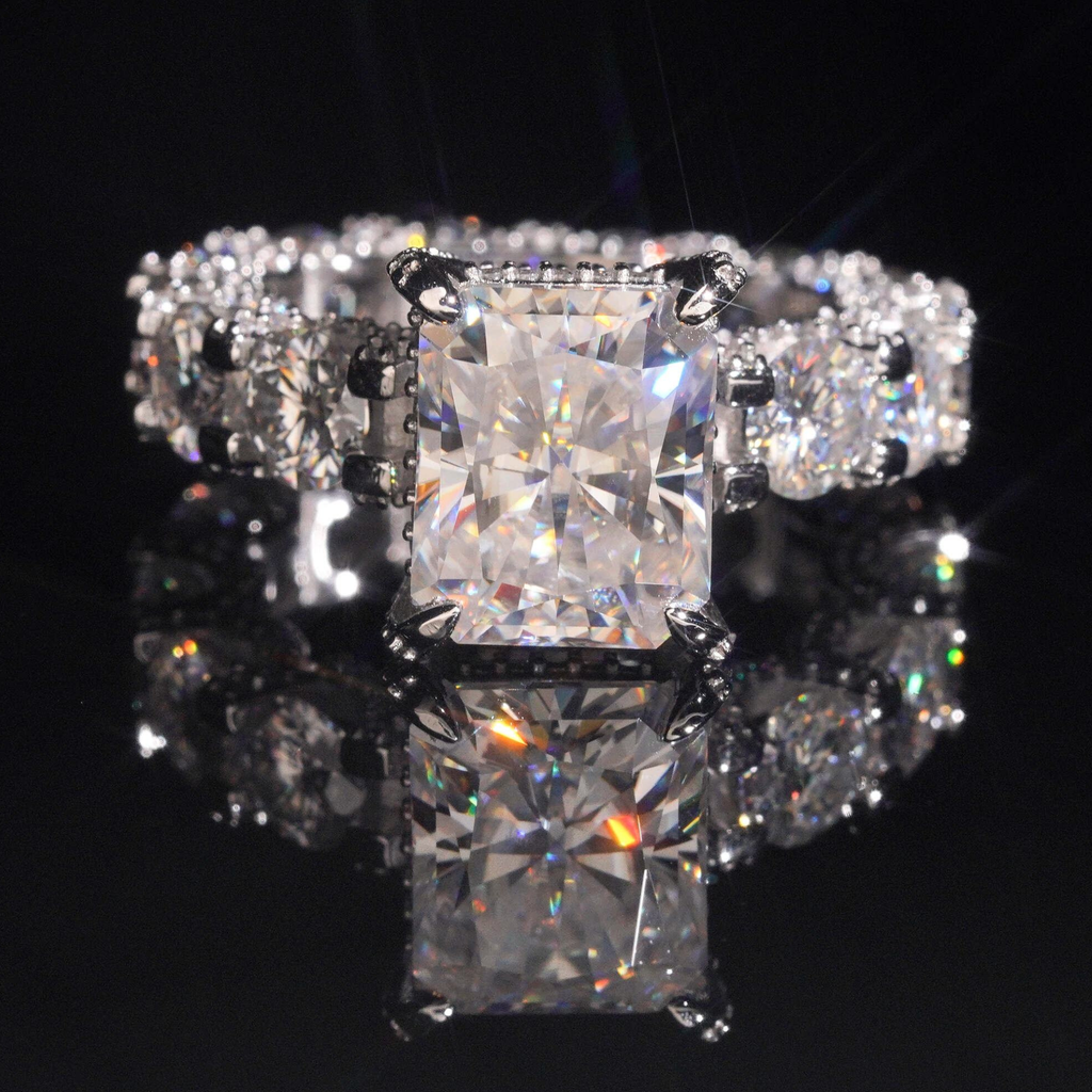925 Sterling Silver 5ct Radiant Cut VVS Moissanite Diamond Ring | Women’s Engagement Fine Jewelry