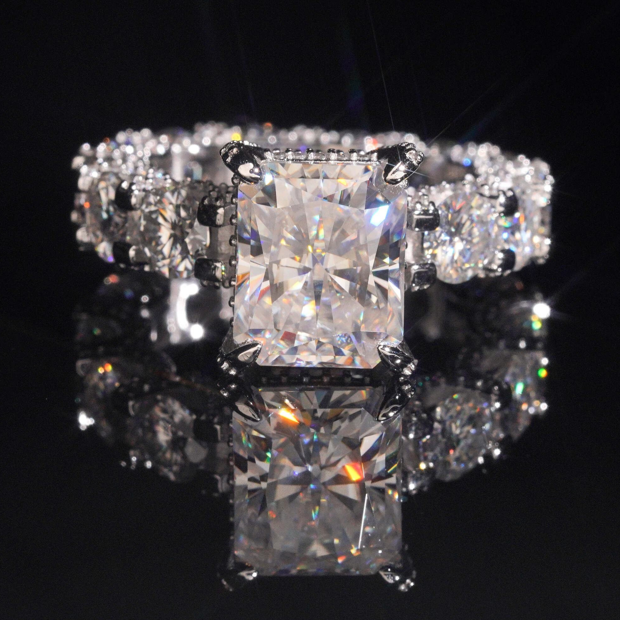 925 Sterling Silver 5ct Radiant Cut VVS Moissanite Diamond Ring | Women’s Engagement Fine Jewelry