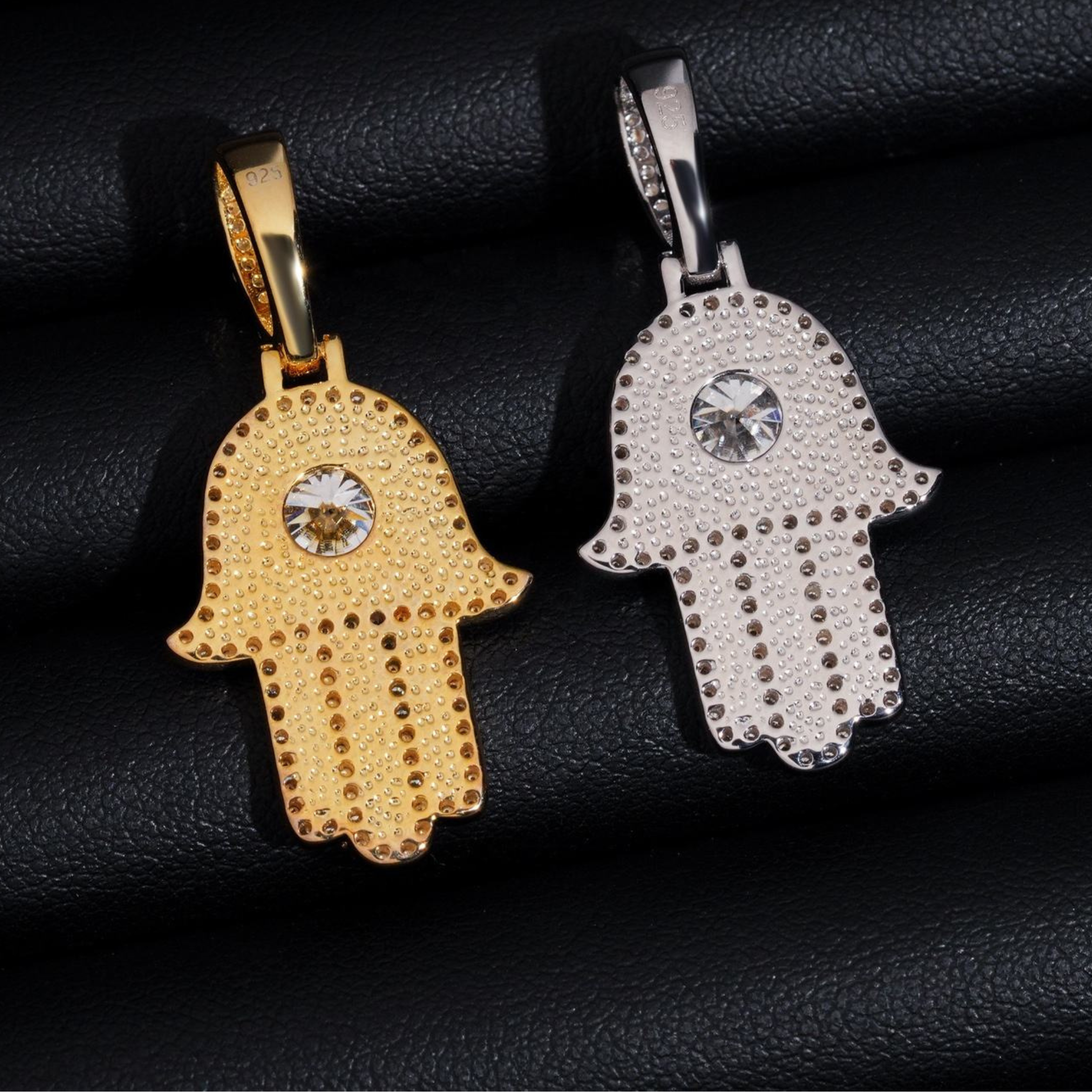 925 Sterling Silver Iced-Out VVS Moissanite Hamsa Pendant