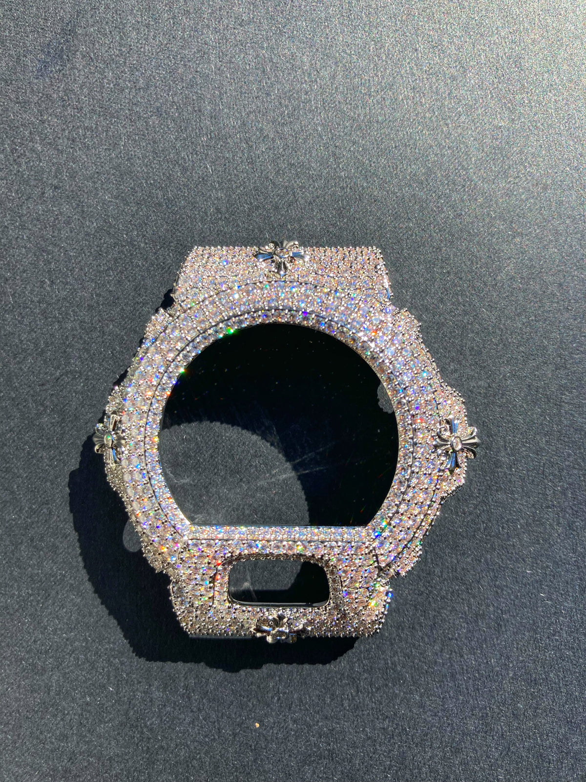 VVS Moissanite Silver Cross Iced-Out Watch Bezel for Dw6900