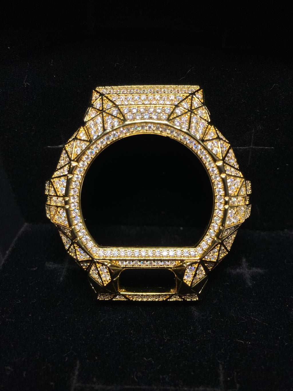 Gold VVS Moissanite Iced-Out G-Shock DW6900 Bezel – Geometric Design