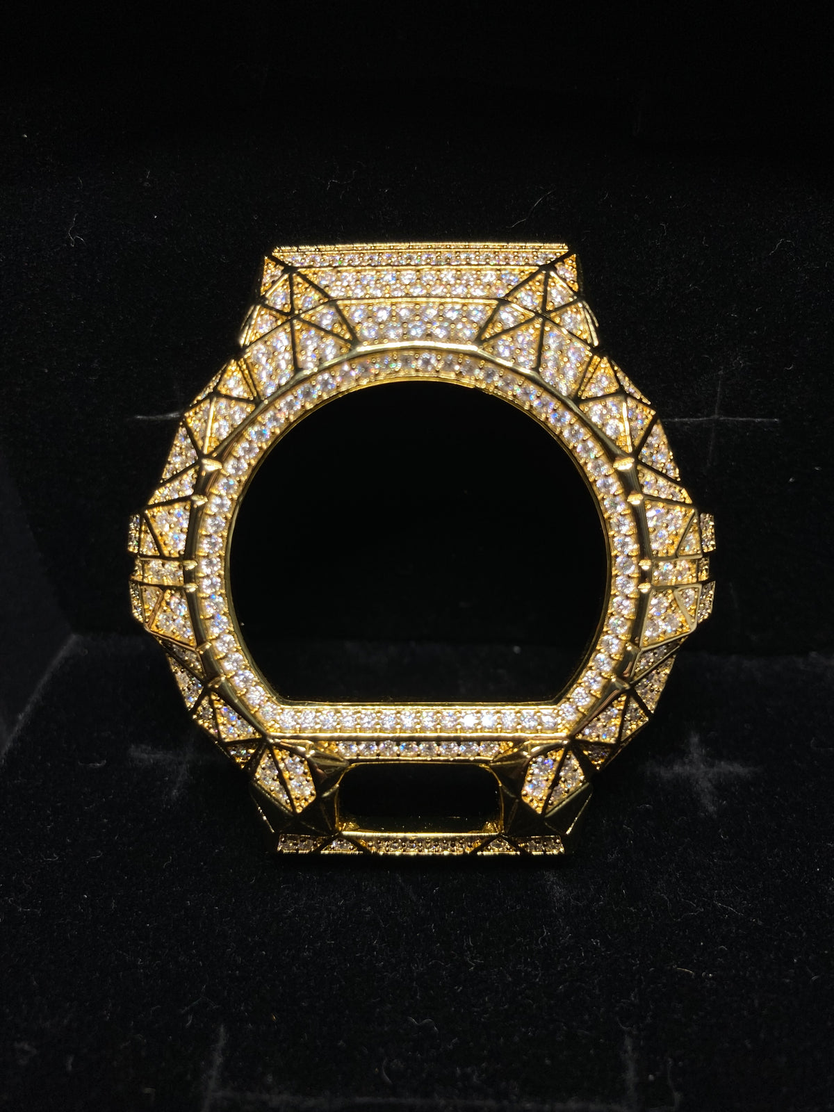Gold VVS Moissanite Iced-Out G-Shock DW6900 Bezel – Geometric Design