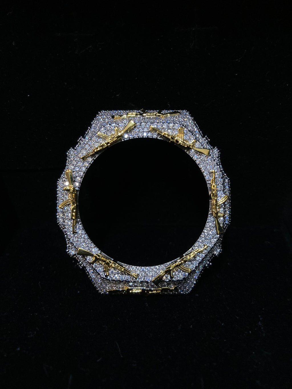 VVS Moissanite Iced-Out AK-47 Watch Bezel – Silver & Gold for GM2100 & GA2100