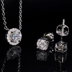925 Sterling Silver 5.0mm Moissanite Necklace & Earrings Set | Fine Jewelry
