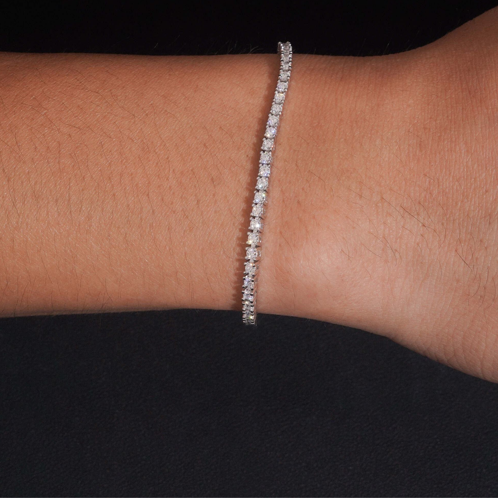 925 Sterling Silver 2mm Iced-Out Tennis Chain Bracelet | GRA Certified VVS Moissanite