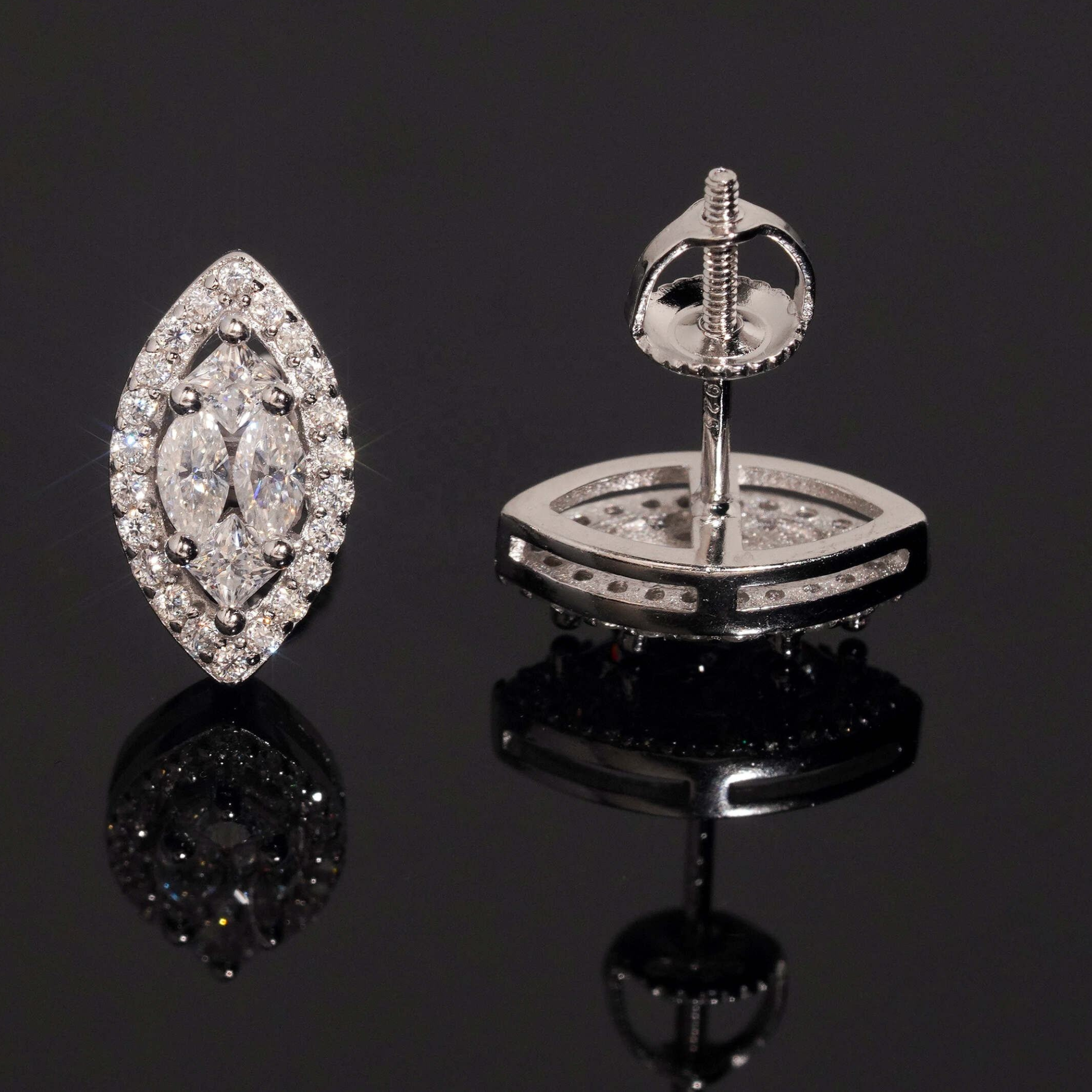 925 Sterling Silver Marquise Moissanite Stud Earrings | Iced-Out