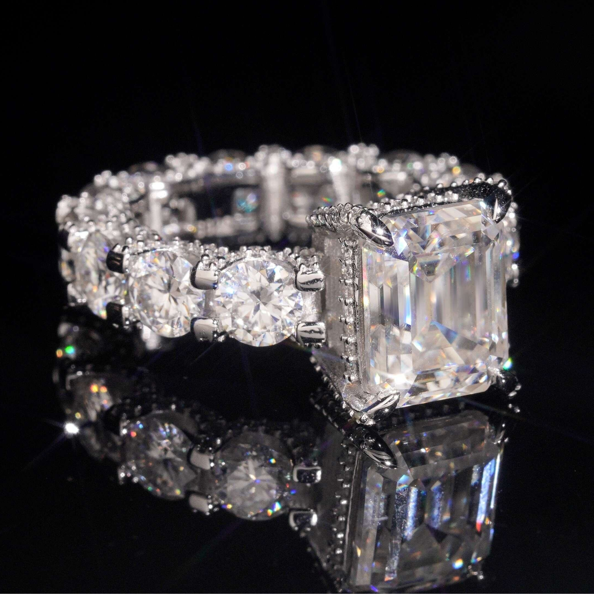 925 Sterling Silver 5ct Emerald Cut VVS Moissanite Diamond Ring | Women’s Engagement Fine Jewelry