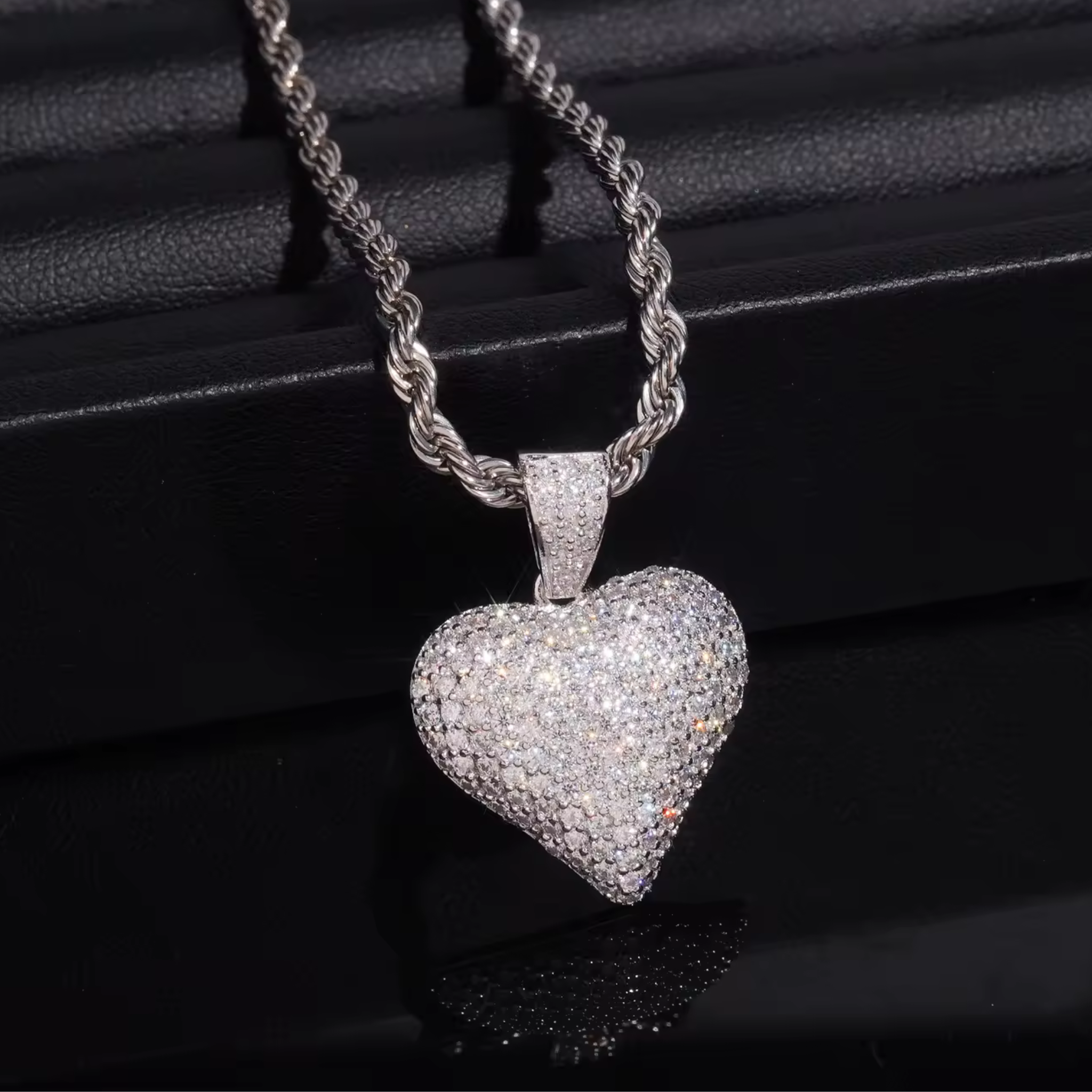 925 Sterling Silver Fully Iced-Out VVS Moissanite Heart Pendant
