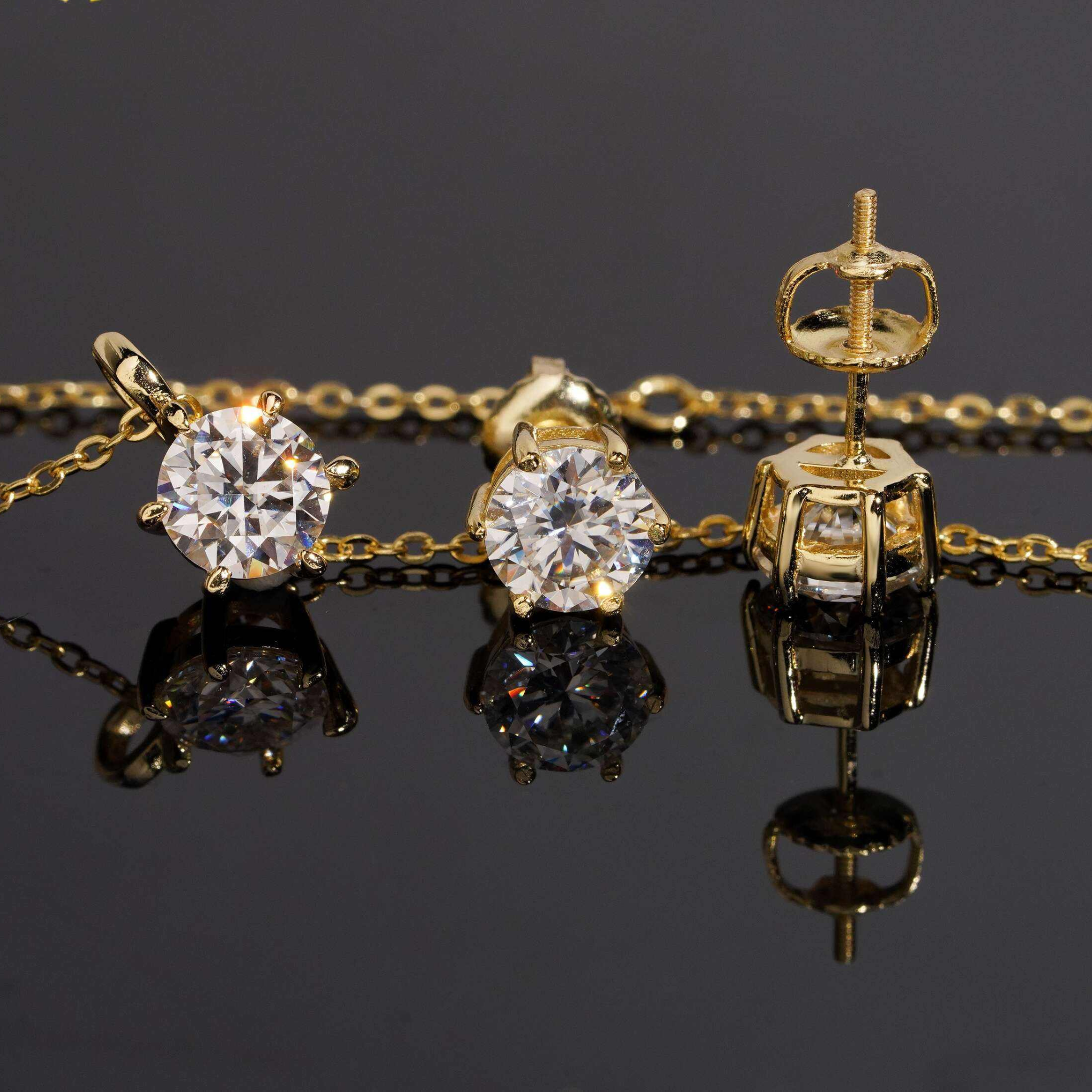 925 Sterling Silver 6-Prong Round Moissanite Earrings & Pendant Necklace Set | Women’s Fine Jewelry