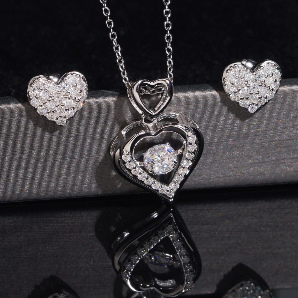 925 Sterling Silver Moissanite Necklace & Earrings Set | GRA Certified