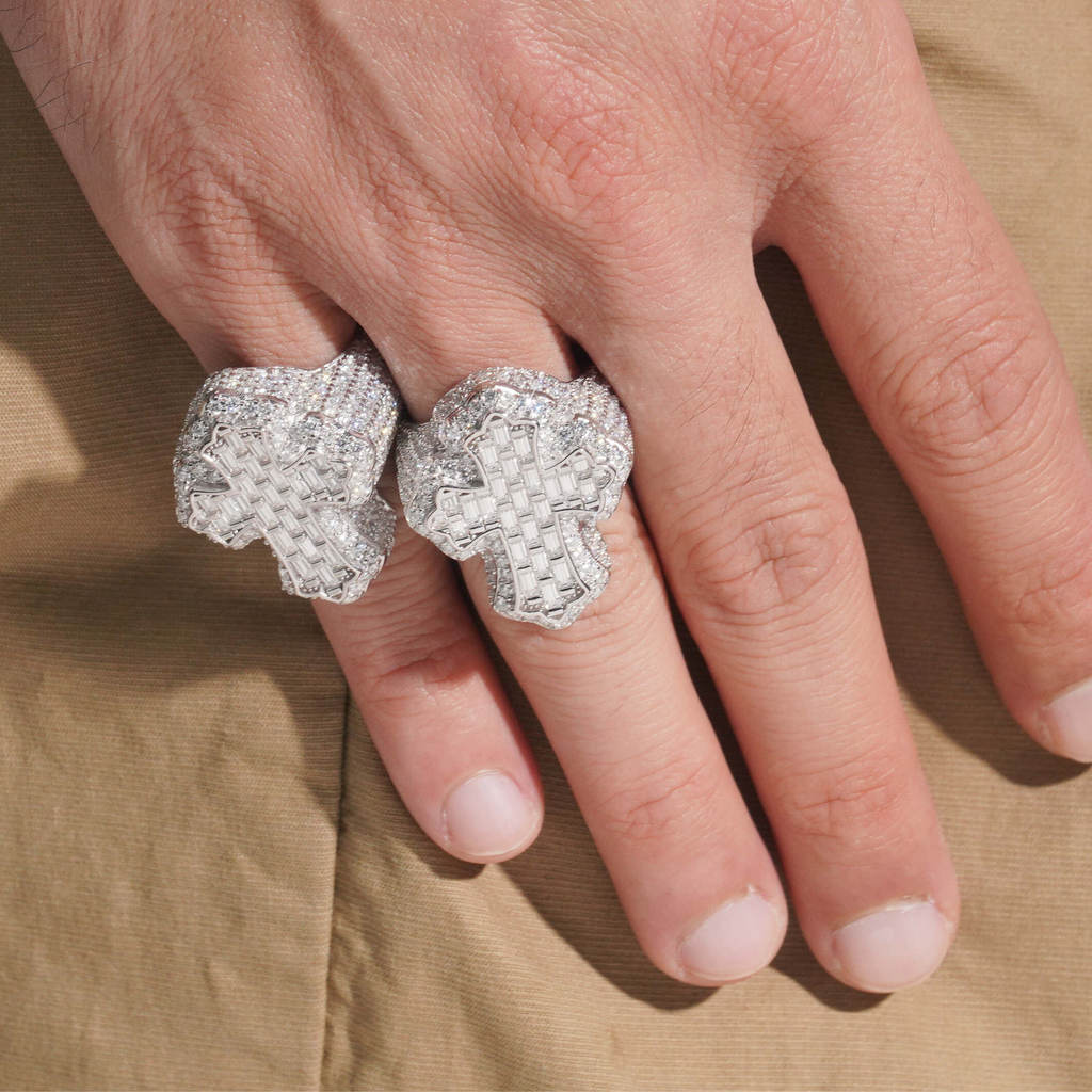 925 Sterling Silver Baguette Moissanite Cross Ring | Men’s GRA-Certified Fine Jewelry