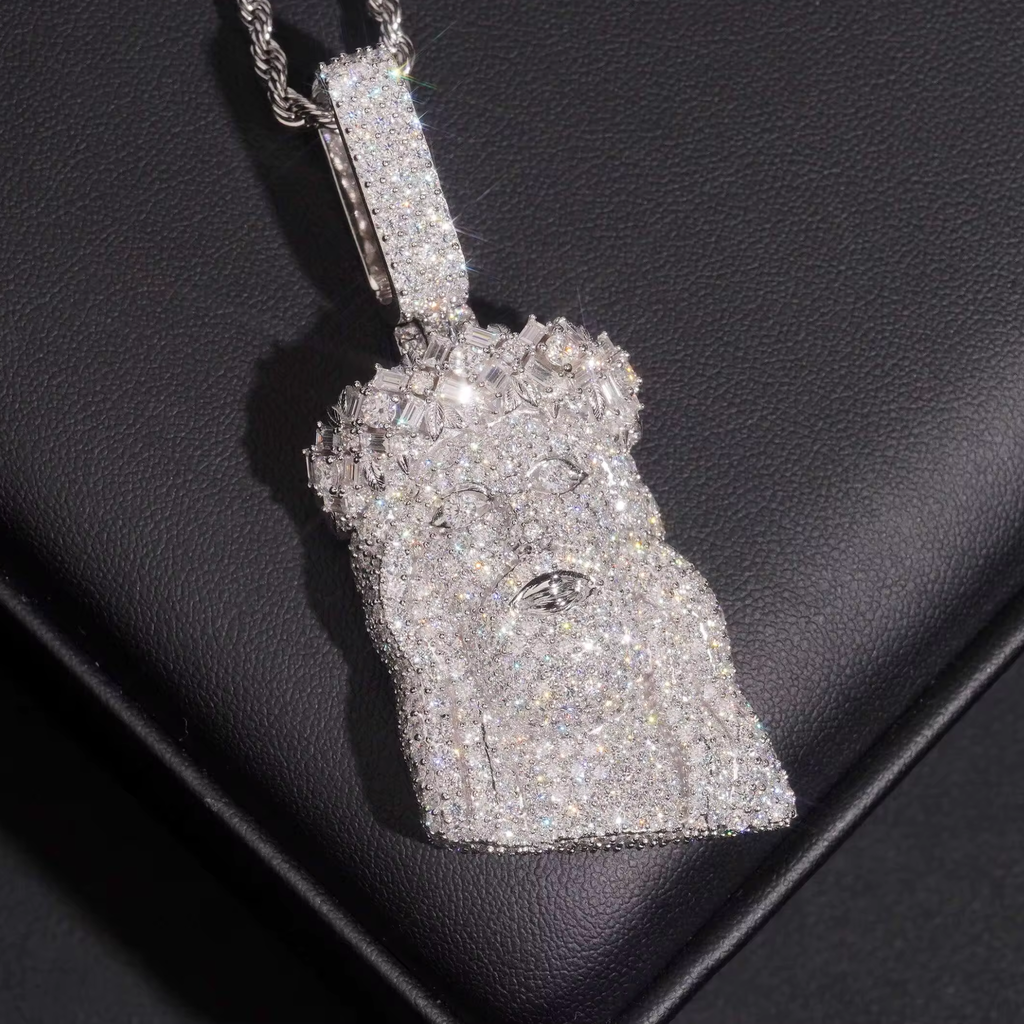 925 Sterling Silver Iced-Out Jesus Pendant | Moissanite GRA Certified