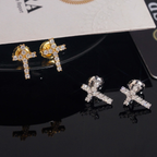 925 Sterling Silver Iced-Out Moissanite Cross Earrings | Fine Jewelry
