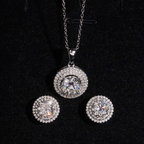 925 Sterling Silver Halo Moissanite Necklace & Earrings Set | Ladies Fine Jewelry