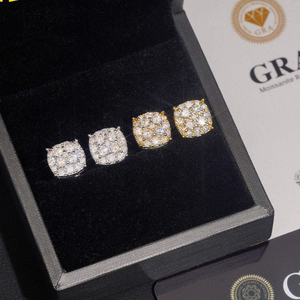 925 Sterling Silver 10mm Iced-Out Moissanite Stud Earrings | Screw-Back