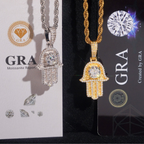 925 Sterling Silver Iced-Out VVS Moissanite Hamsa Pendant