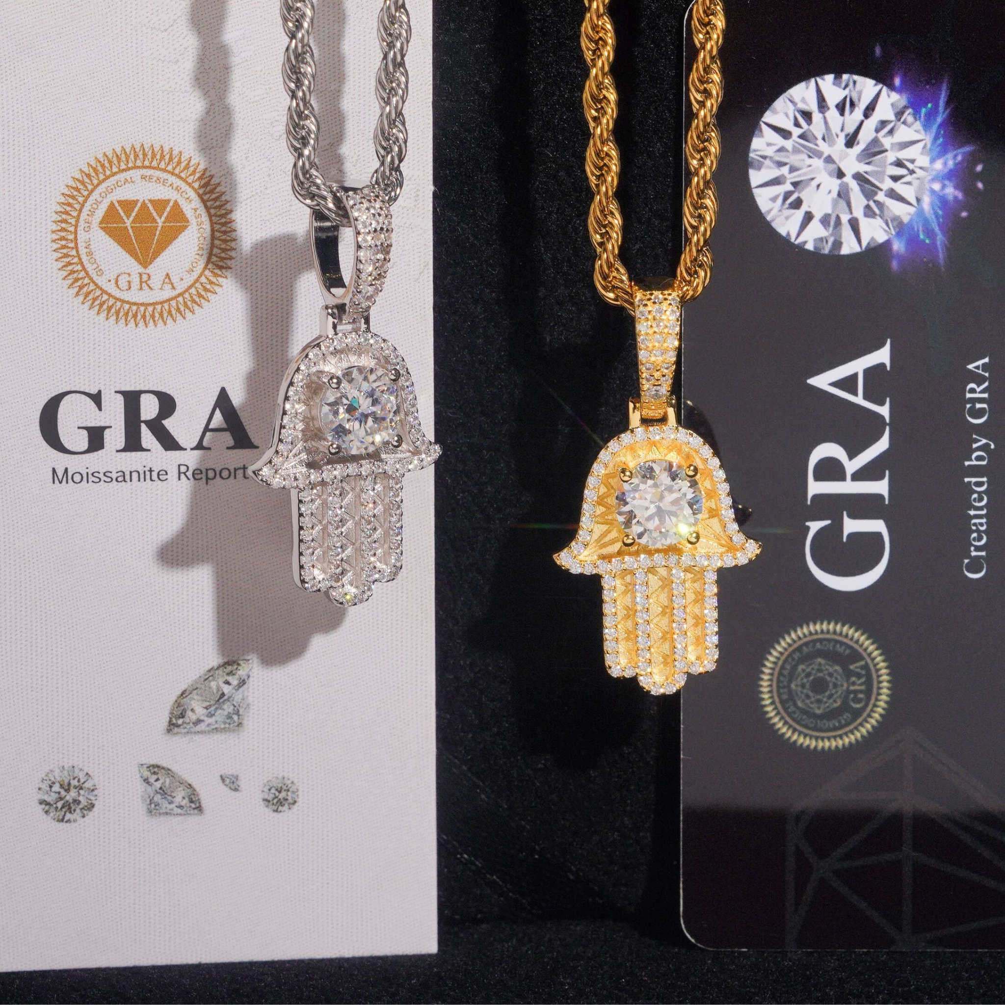 925 Sterling Silver Iced-Out VVS Moissanite Hamsa Pendant