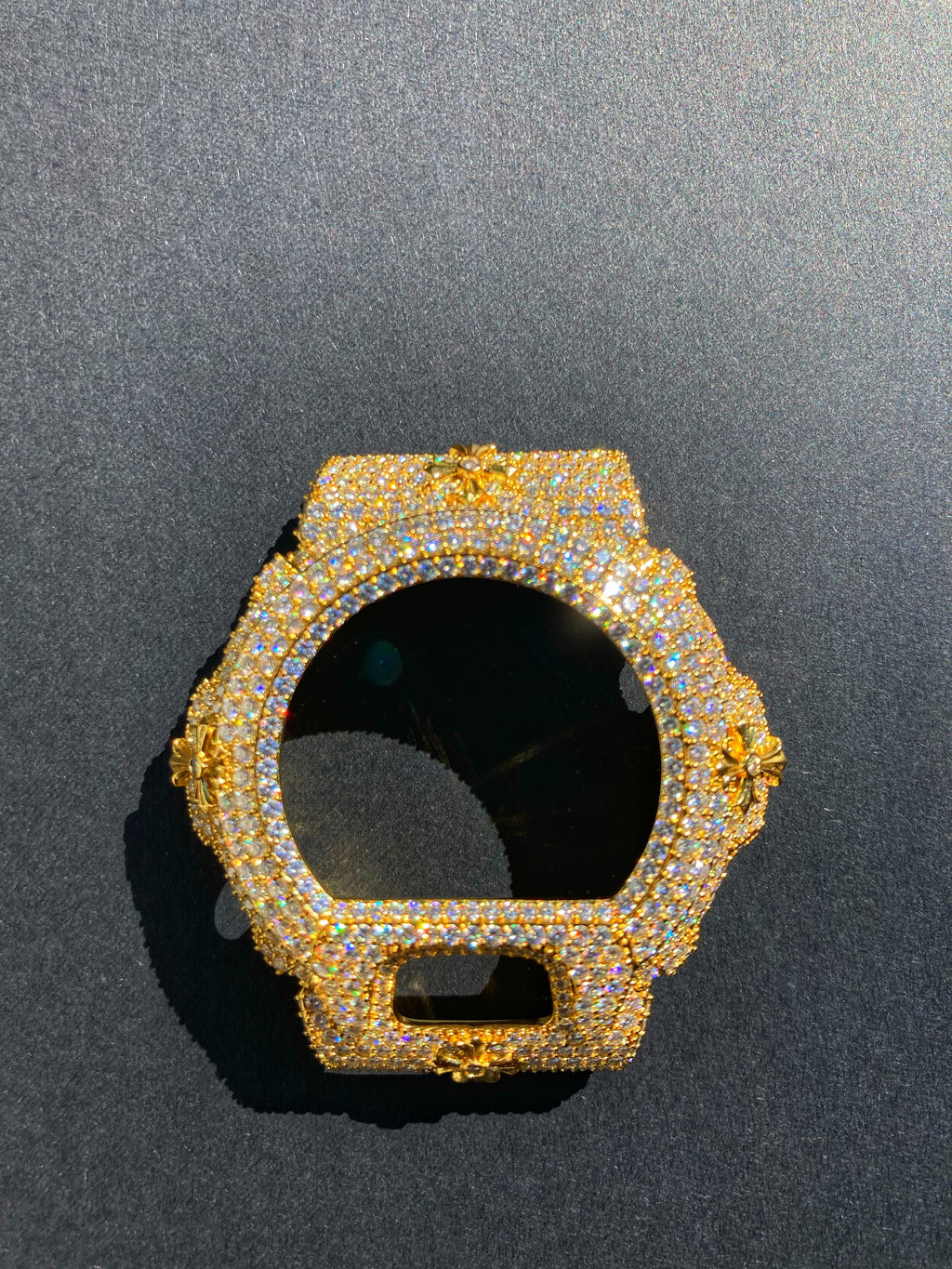 VVS Moissanite Gold Cross Iced-Out Watch Bezel for Dw6900