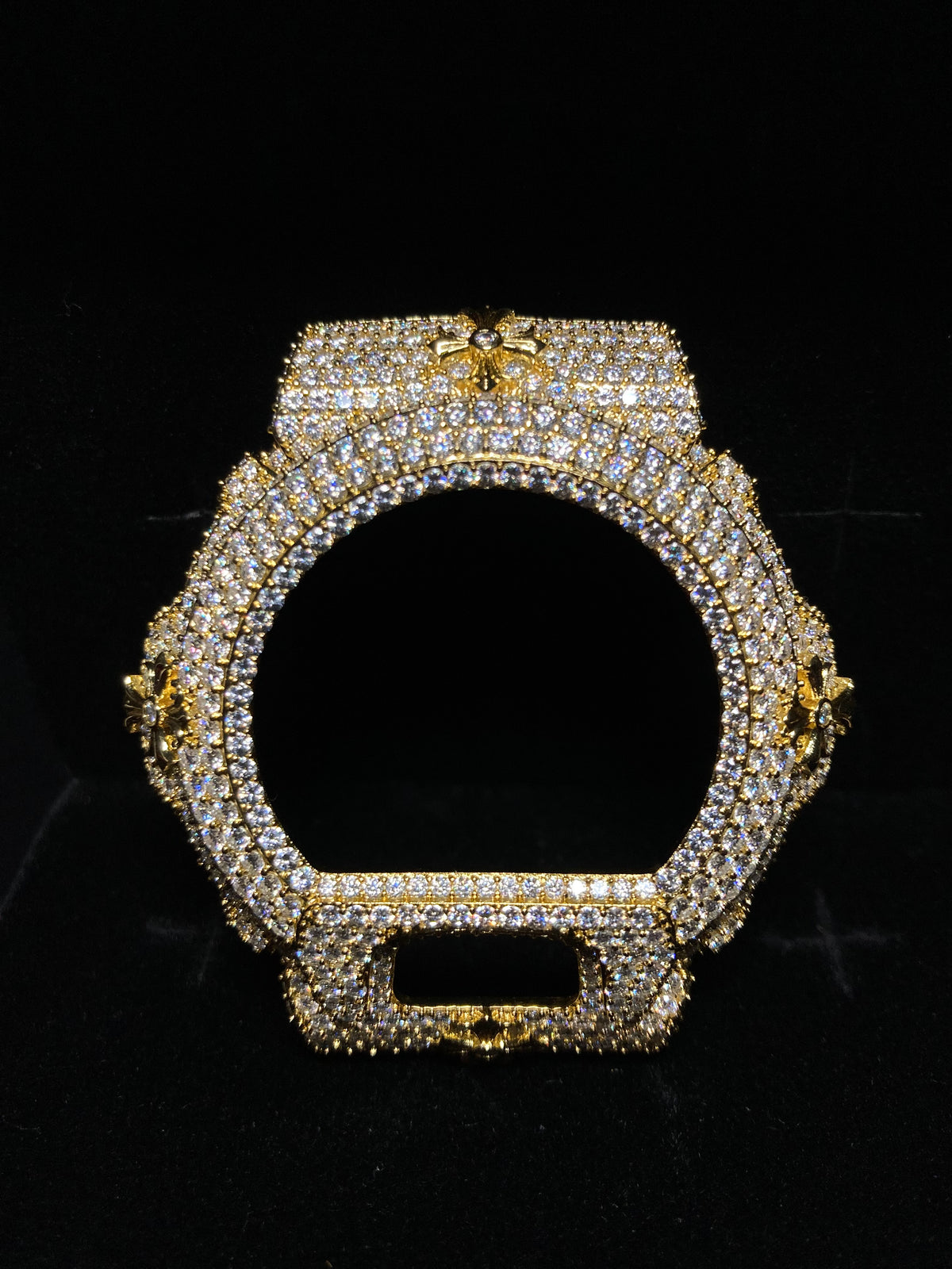VVS Moissanite Gold Cross Iced-Out Watch Bezel for Dw6900