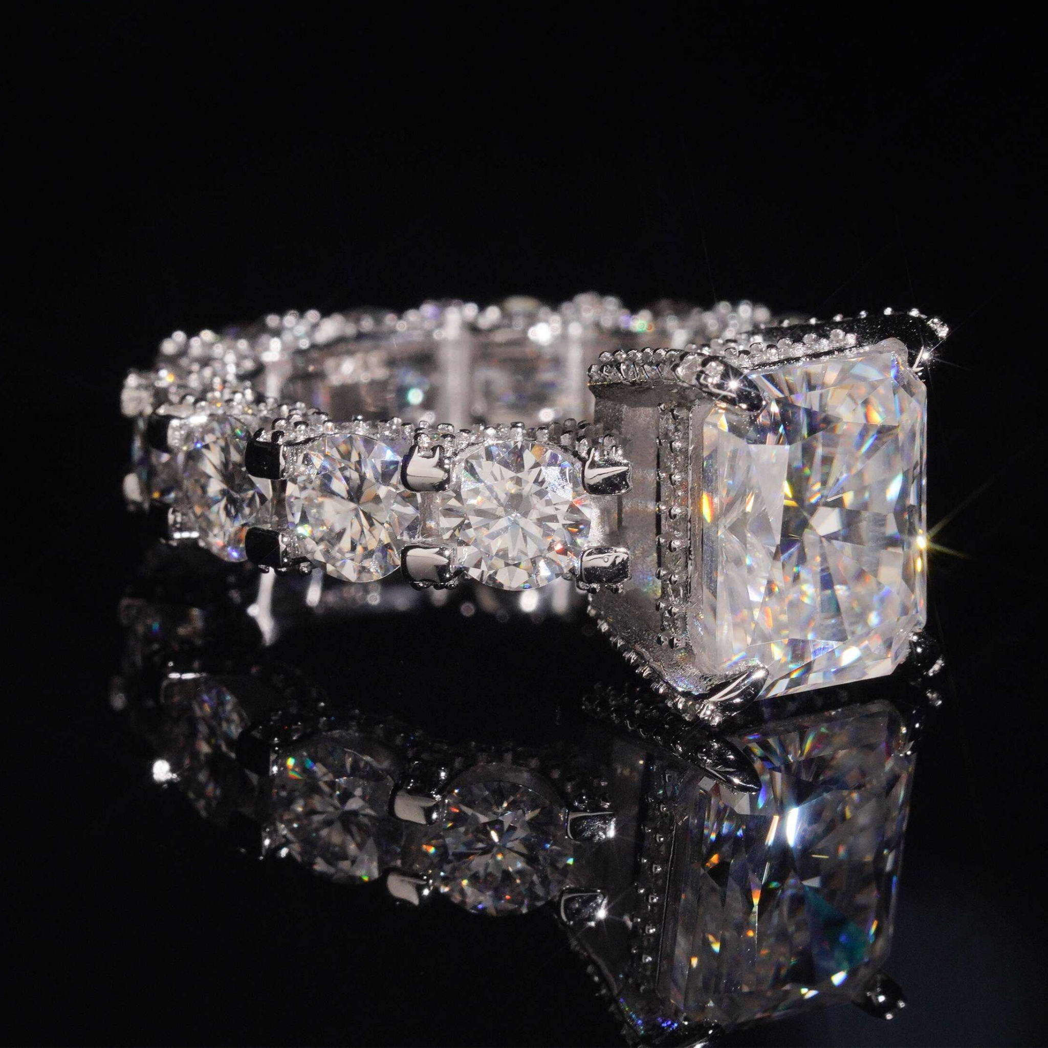 925 Sterling Silver 5ct Radiant Cut VVS Moissanite Diamond Ring | Women’s Engagement Fine Jewelry