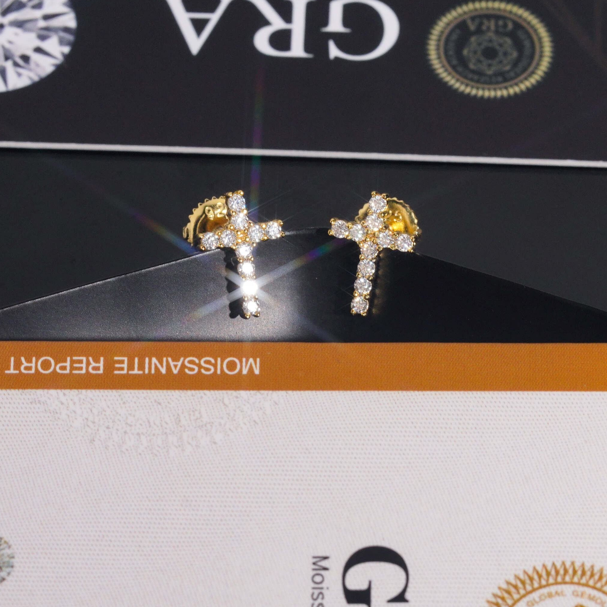 925 Sterling Silver Iced-Out Moissanite Cross Earrings | Fine Jewelry