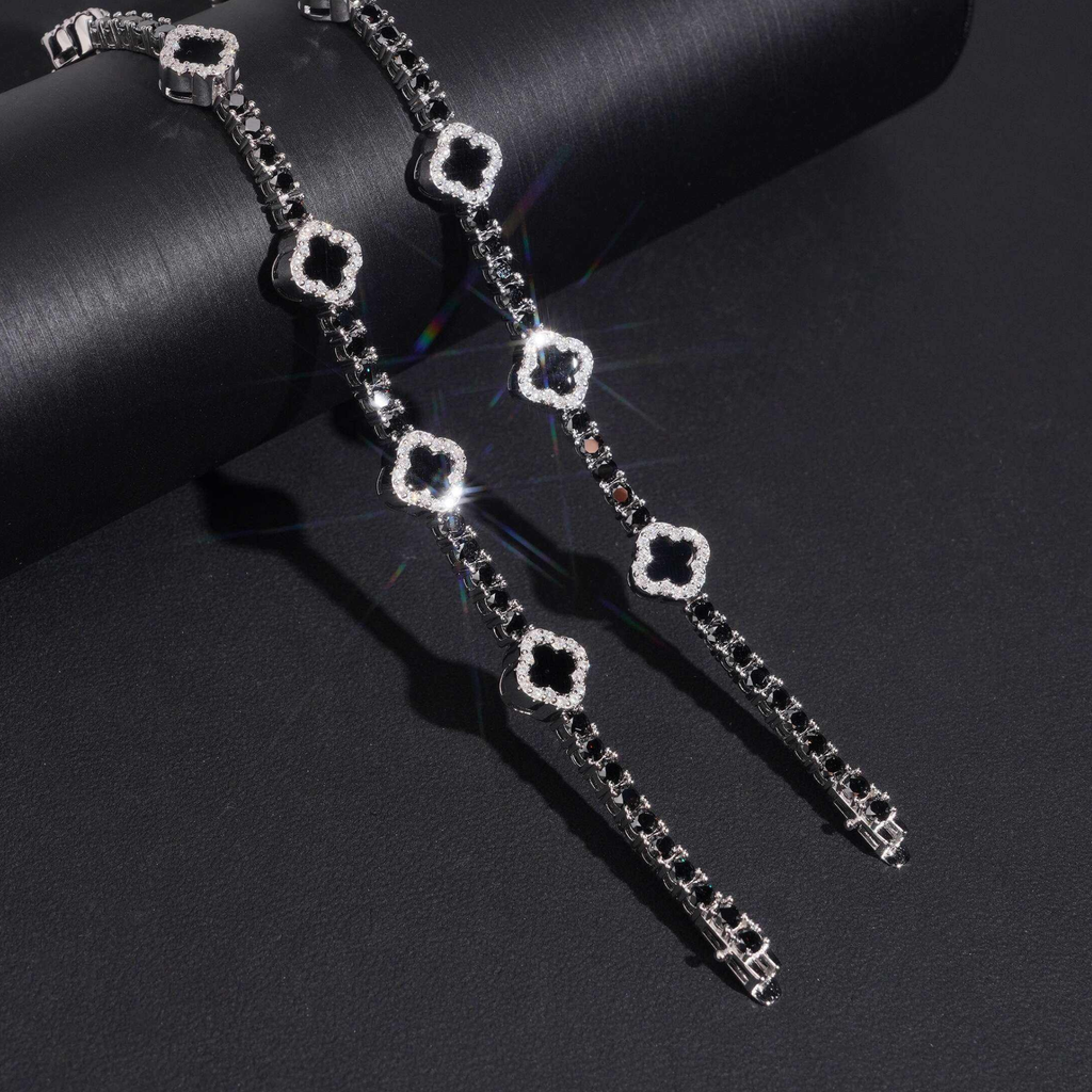 925 Sterling Silver 3mm Black Clover Tennis Bracelet | VVS Moissanite GRA Certified