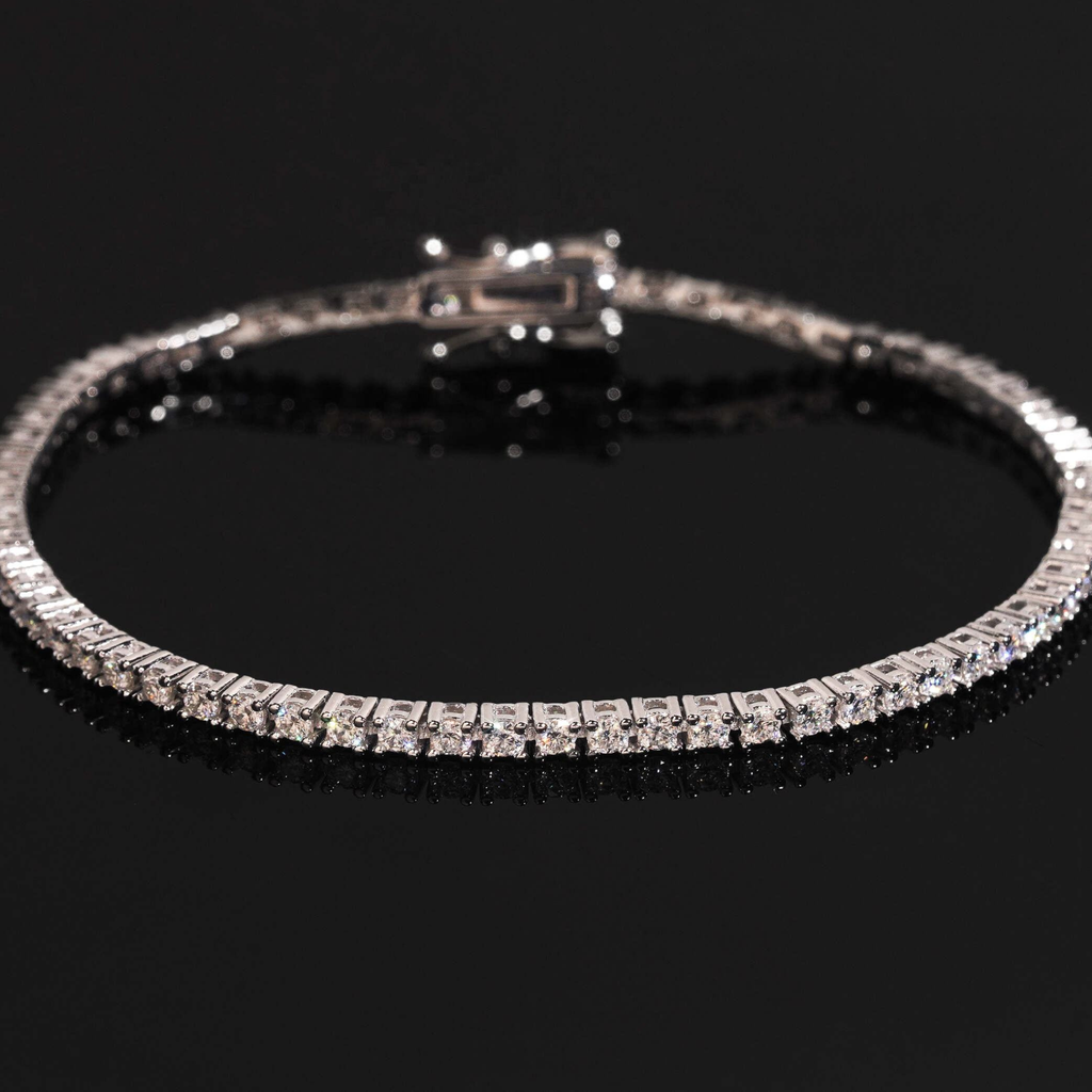 925 Sterling Silver 2mm Iced-Out Tennis Chain Bracelet | GRA Certified VVS Moissanite