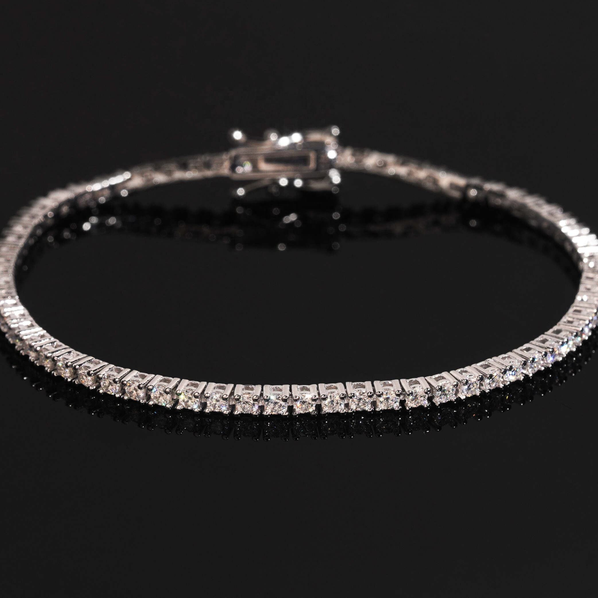 925 Sterling Silver 2mm Iced-Out Tennis Chain Bracelet | GRA Certified VVS Moissanite