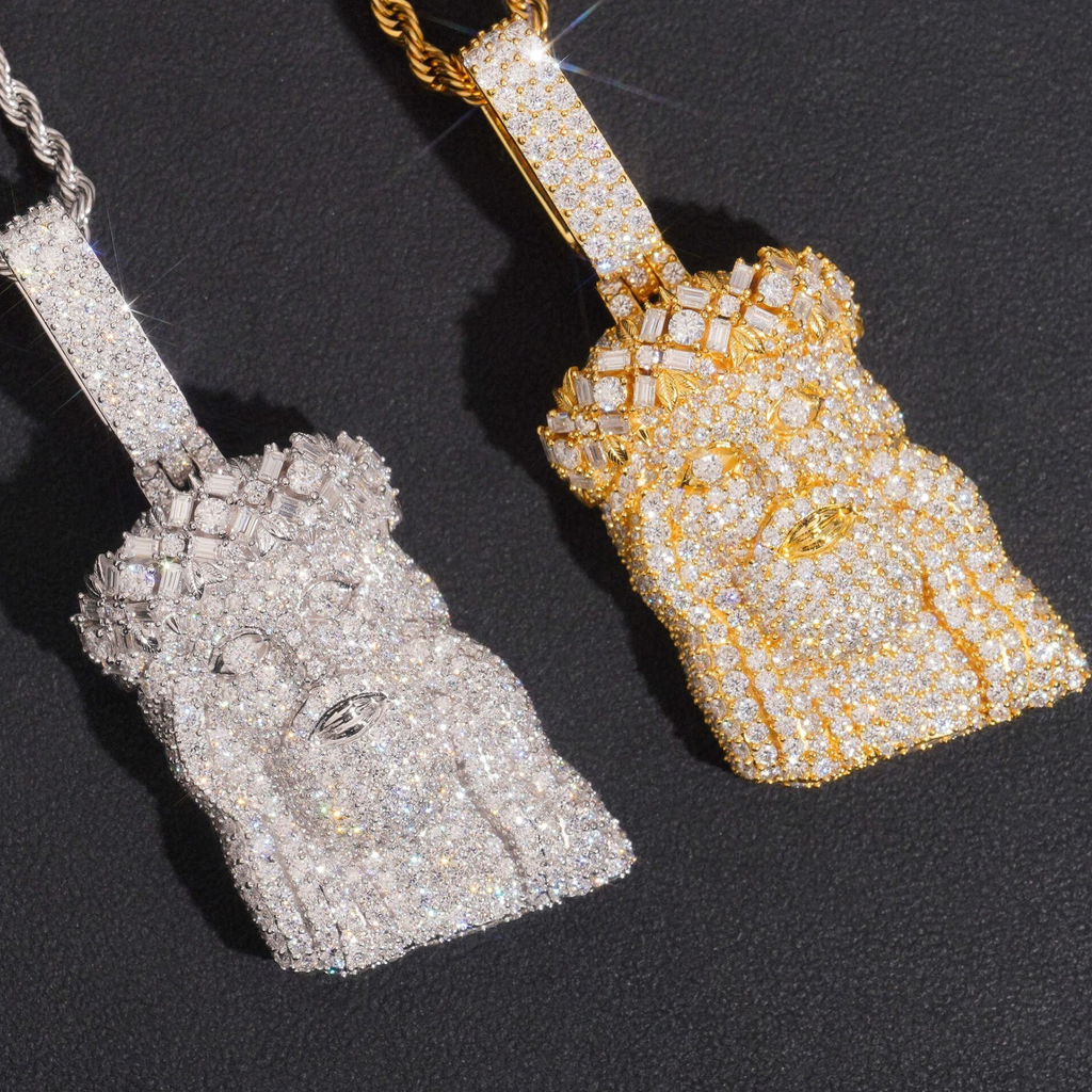 925 Sterling Silver Iced-Out Jesus Pendant | Moissanite GRA Certified