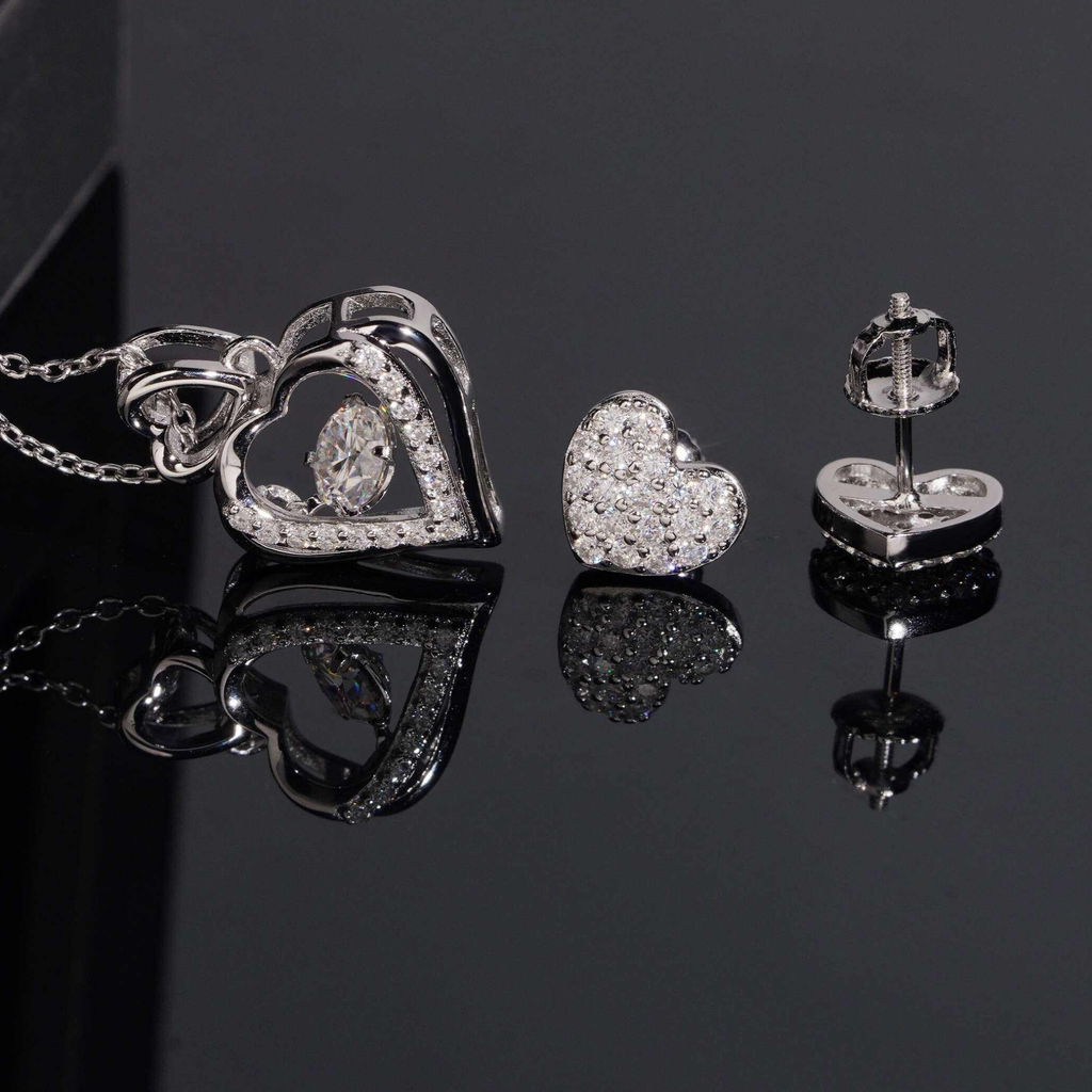 925 Sterling Silver Moissanite Necklace & Earrings Set | GRA Certified