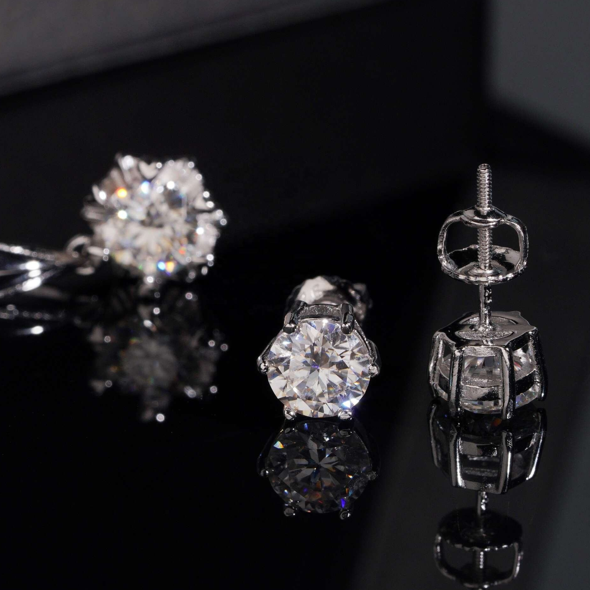 925 Sterling Silver 6.5mm Moissanite Necklace & Earrings Set | Women’s Fine Jewelry