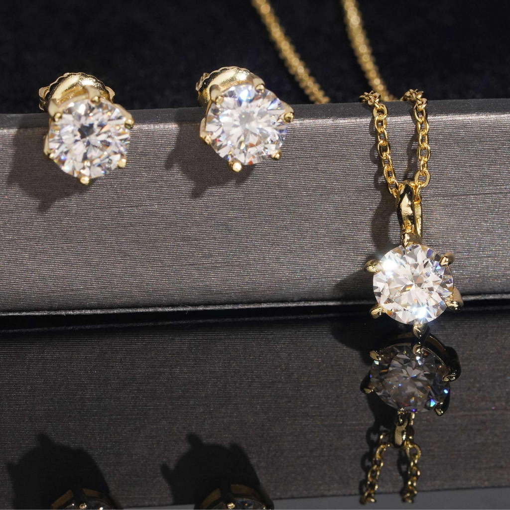 925 Sterling Silver 6-Prong Round Moissanite Earrings & Pendant Necklace Set | Women’s Fine Jewelry
