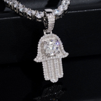 925 Sterling Silver Iced-Out VVS Moissanite Hamsa Pendant