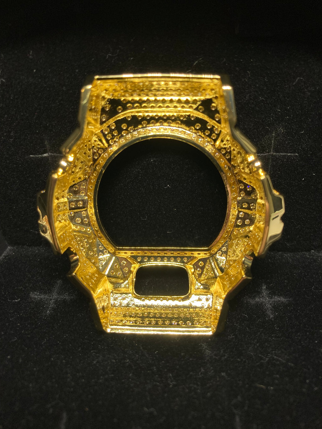 Gold VVS Moissanite Iced-Out G-Shock DW6900 Bezel – Geometric Design