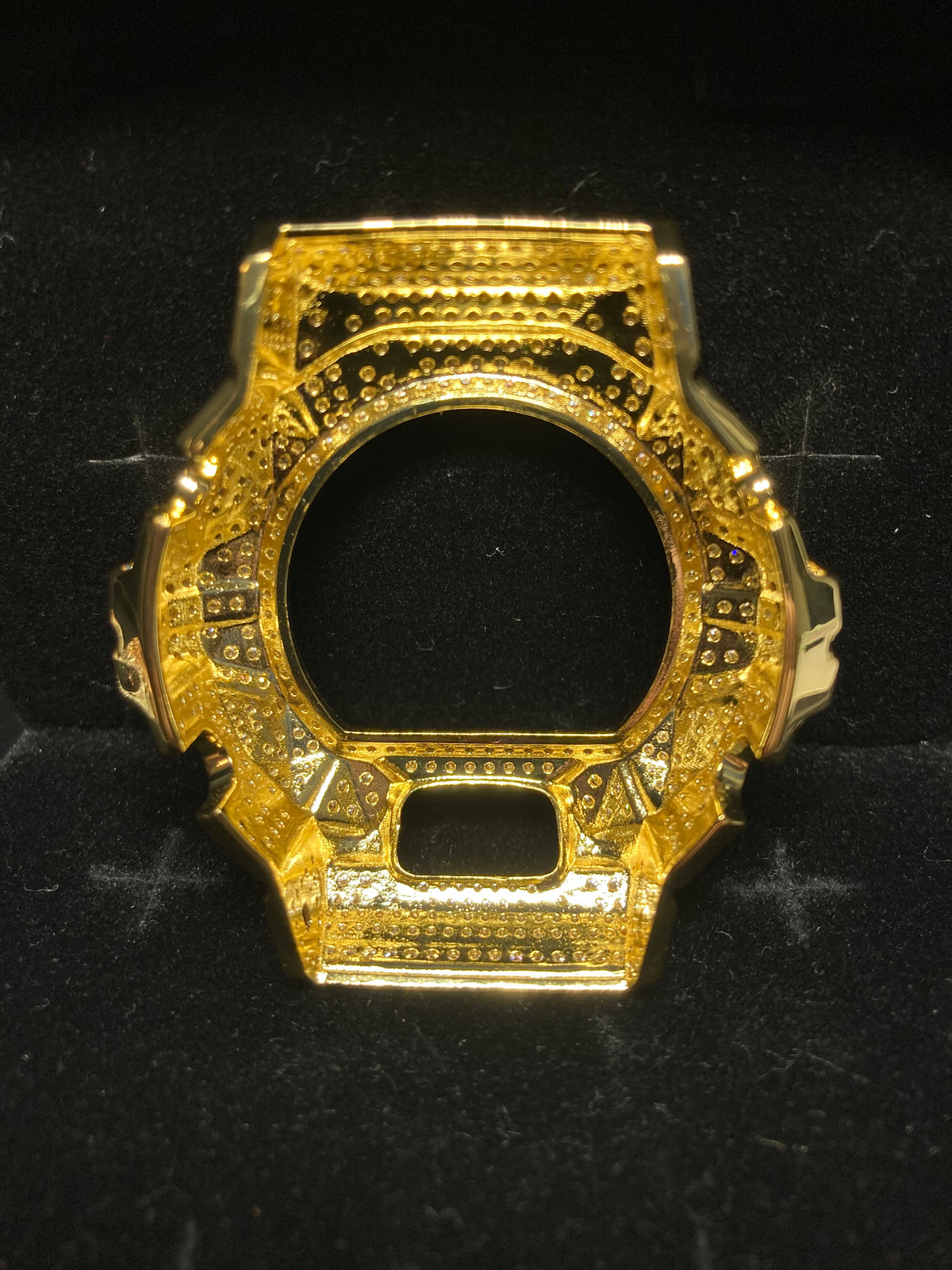 Gold VVS Moissanite Iced-Out G-Shock DW6900 Bezel – Geometric Design
