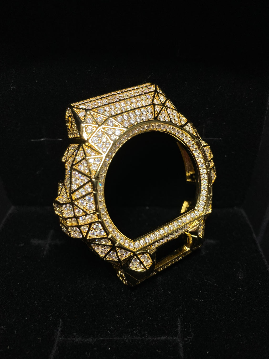 Gold VVS Moissanite Iced-Out G-Shock DW6900 Bezel – Geometric Design